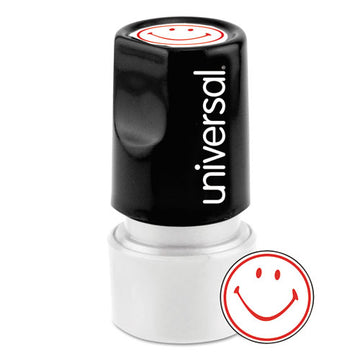 Universal® Round Message Stamp, Smiley Face, Pre-inked-re-inkable, Red freeshipping - TVN Wholesale